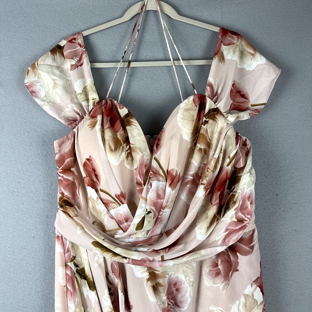 City Chic Maxi Dress Womens Medium 18 Pink Rose Faux Wrap Cocktail Drape NEW - Picture 3 of 16